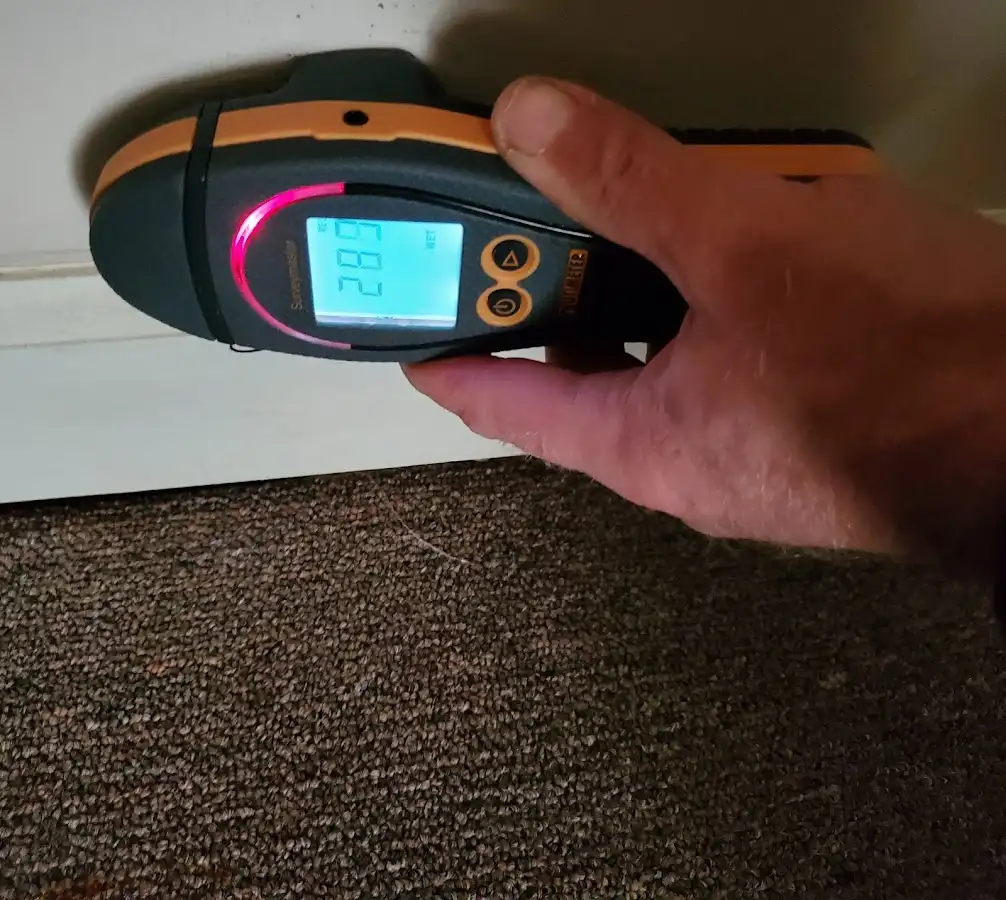 Moisture detection at baseboard during Burst Pipe Cleanup in Town 'n' Country